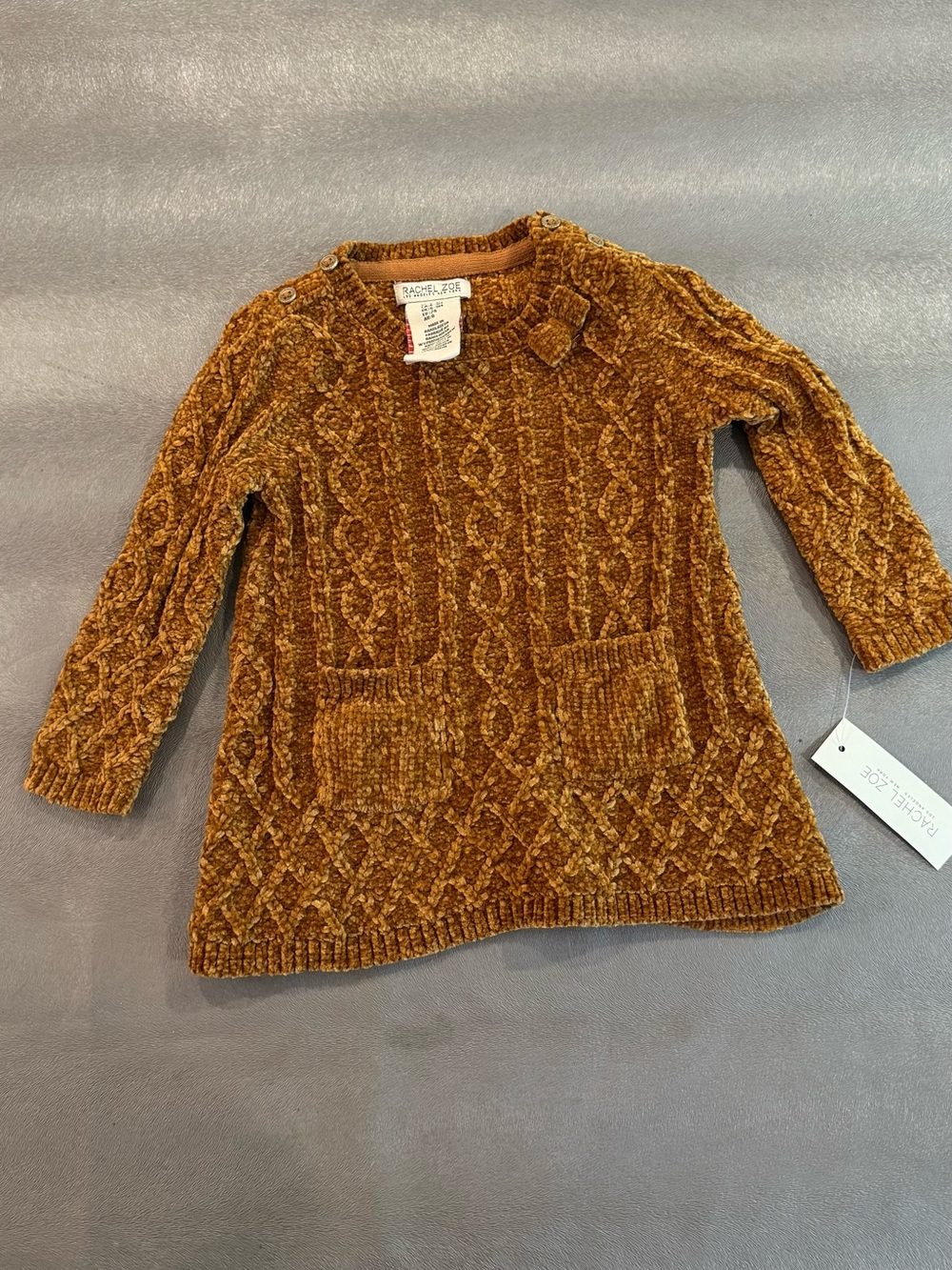 Rachel Zoe Mustard Chenille Cable-Knit Sweater Dress. Size 6-9 months